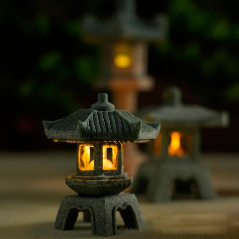 Daisylily Japanese Pagoda LED Lamp Statue Figurine, LED Lantern Pagoda Statue Figurines for Home Table Decor - Style C - Image 4